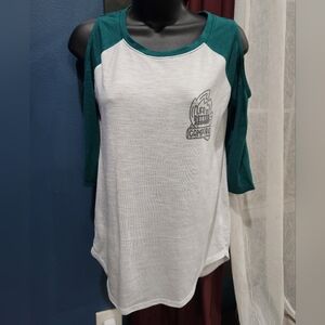 White and Green Cold-Shoulder Raglan Women's Top